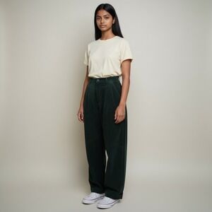 Danier Suede Leather Pleated High Waist Trousers Dark Green Size‎ 40 Women